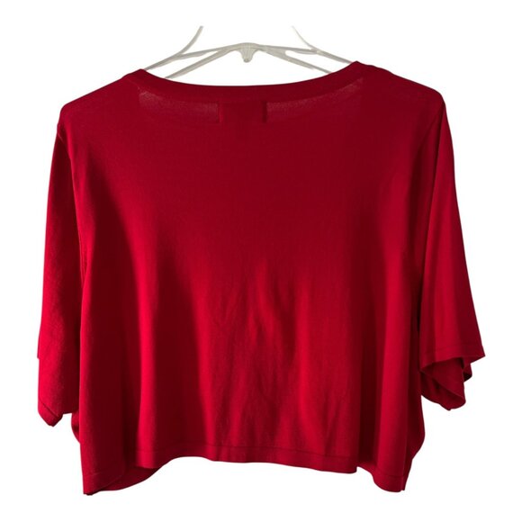 Dressbarn Collection Women’s 22/24 Red Cropped Cardigan with Black Floral Appliq - Picture 7 of 8